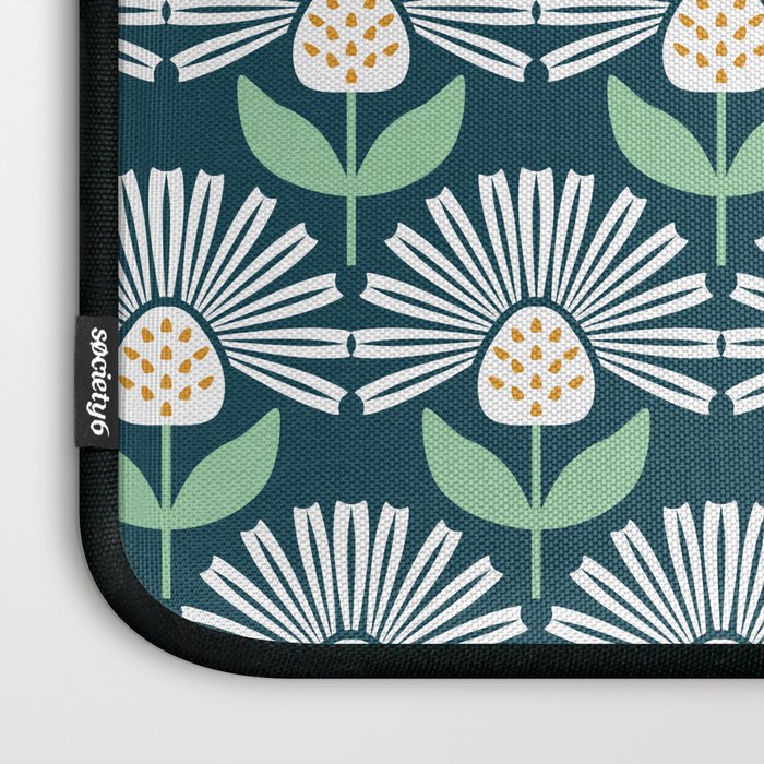 Modern mid century retro flower blue Laptop Sleeve Gallery Image 3