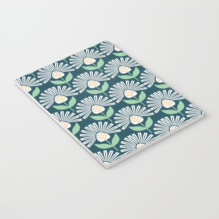 Modern mid century retro flower blue Notebook Gallery Image 3
