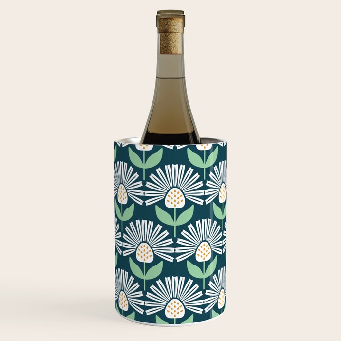 Modern mid century retro flower blue Wine Chiller Gallery Image 3