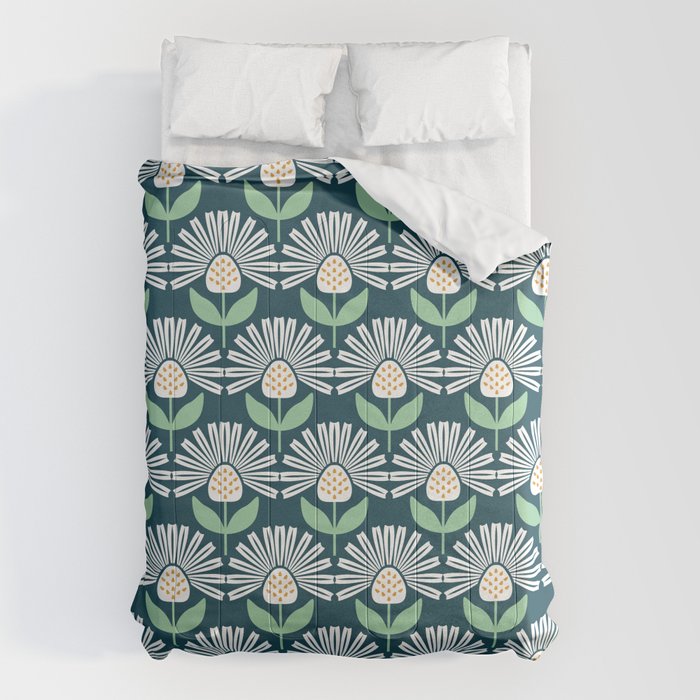 Modern mid century retro flower blue Comforter Gallery Image 6