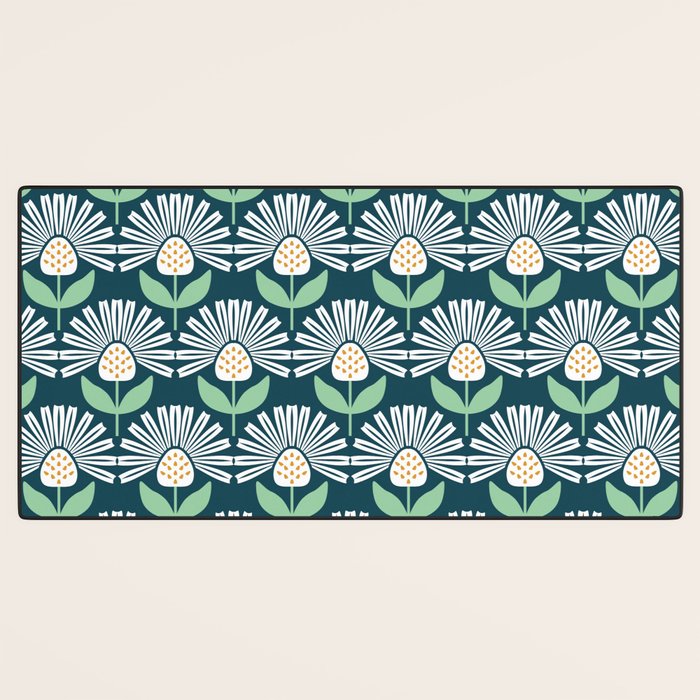Modern mid century retro flower blue Desk Mat Gallery Image 3