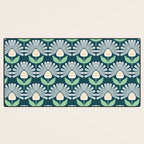 Modern mid century retro flower blue Desk Mat Gallery Image 3