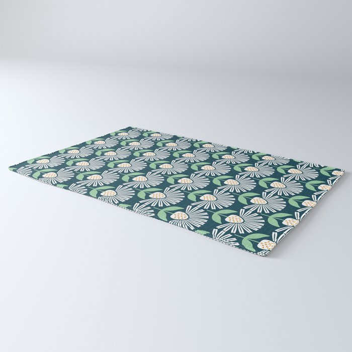 Modern mid century retro flower blue Rug Gallery Image 3