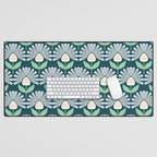 Modern mid century retro flower blue Desk Mat Gallery Image 1