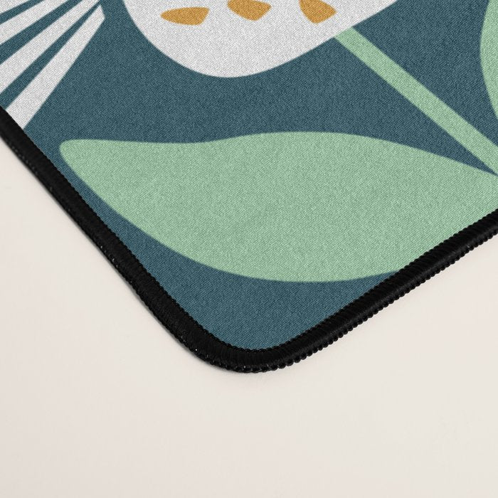 Modern mid century retro flower blue Desk Mat Gallery Image 4