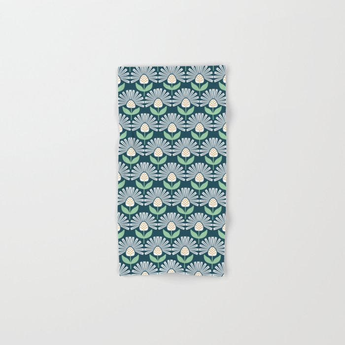 Modern mid century retro flower blue Bath Towel Gallery Image 1