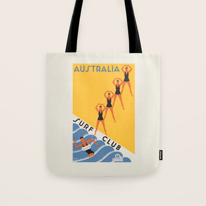 Art Deco Vintage Australia travel poster - Australia Surf Club, 1930s Tote Bag Gallery Image 1