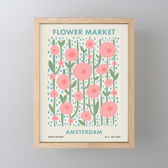 Flower Market Amsterdam Retro Scandi Spring Print Mini Art Print Gallery Image 1