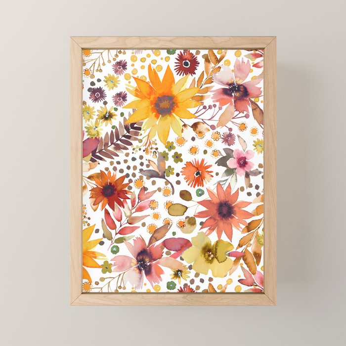 Watercolor Autumn Floral Sunflowers Warm Orange Mini Art Print Gallery Image 1