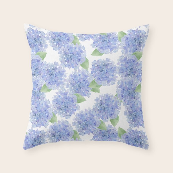 Elegant lavender lilac watercolor hydrangea floral Throw Pillow Gallery Image 1