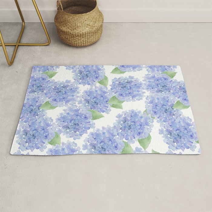 Elegant lavender lilac watercolor hydrangea floral Rug Gallery Image 1