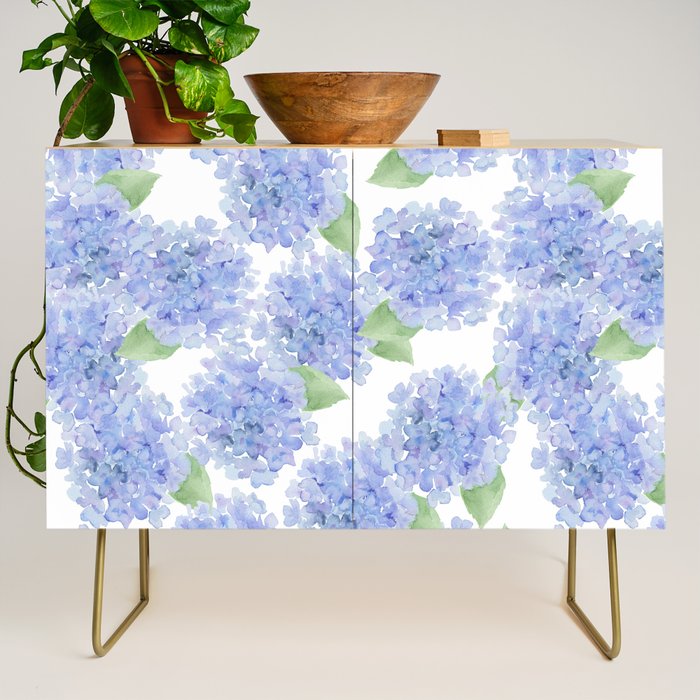 Elegant lavender lilac watercolor hydrangea floral Credenza Gallery Image 1