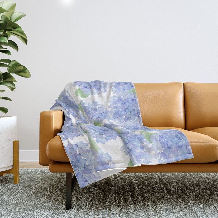 Elegant lavender lilac watercolor hydrangea floral Throw Blanket Gallery Image 1