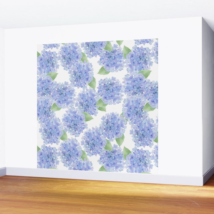 Elegant lavender lilac watercolor hydrangea floral Wall Mural Gallery Image 2