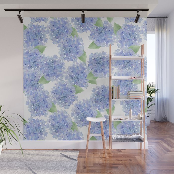 Elegant lavender lilac watercolor hydrangea floral Wall Mural Gallery Image 1