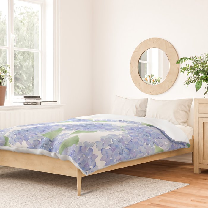 Elegant lavender lilac watercolor hydrangea floral Duvet Cover Gallery Image 2