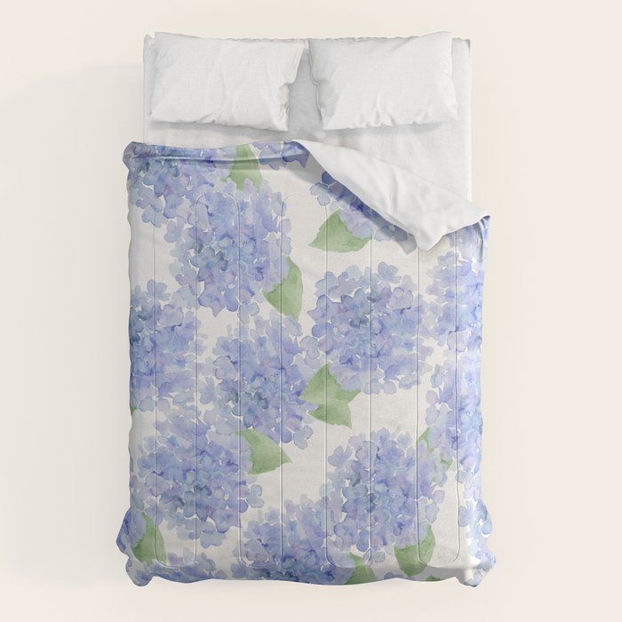 Elegant lavender lilac watercolor hydrangea floral Comforter Gallery Image 6