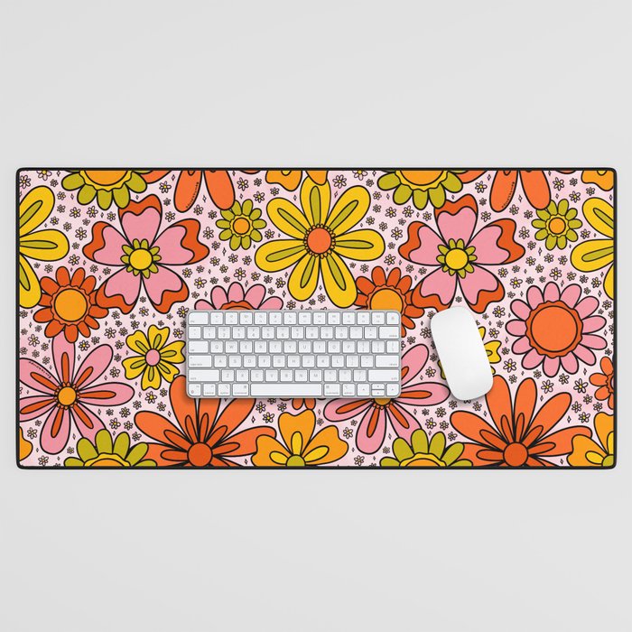 Groovy Flowers in Pink Desk Mat Gallery Image 1