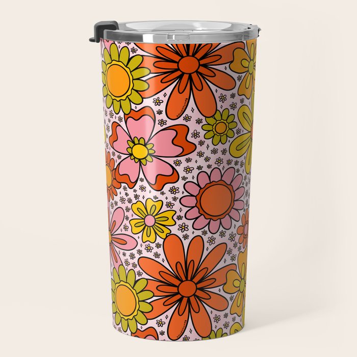 Groovy Flowers in Pink Travel Mug Gallery Image 3