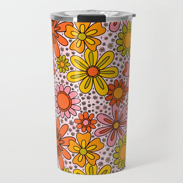 Groovy Flowers in Pink Travel Mug Gallery Image 1