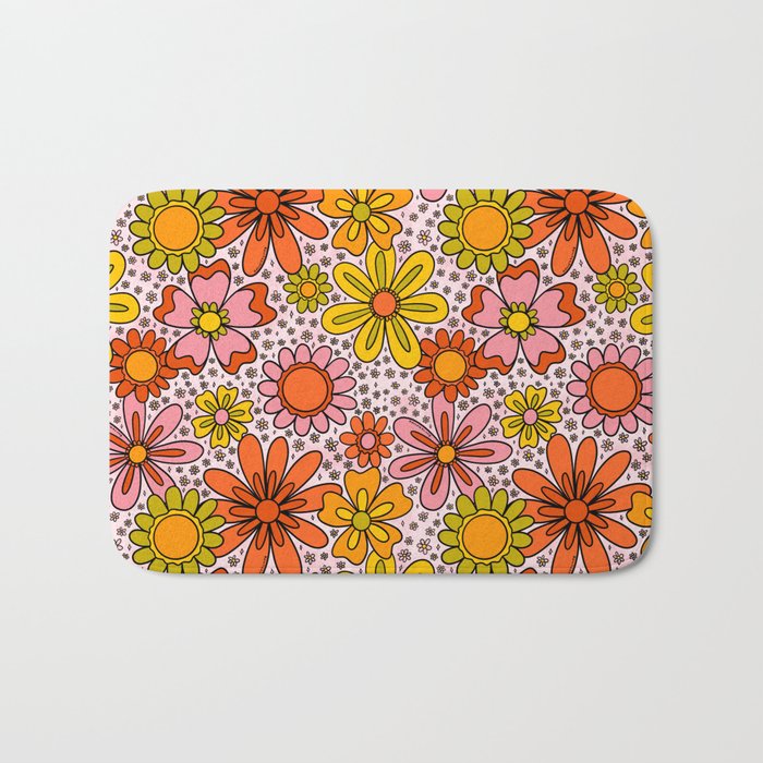 Groovy Flowers in Pink Bath Mat Gallery Image 1