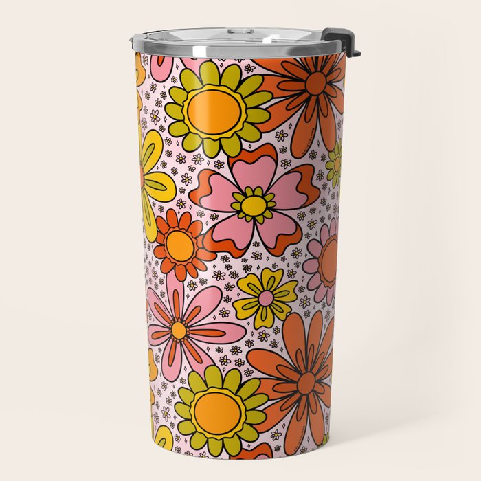 Groovy Flowers in Pink Travel Mug Gallery Image 2