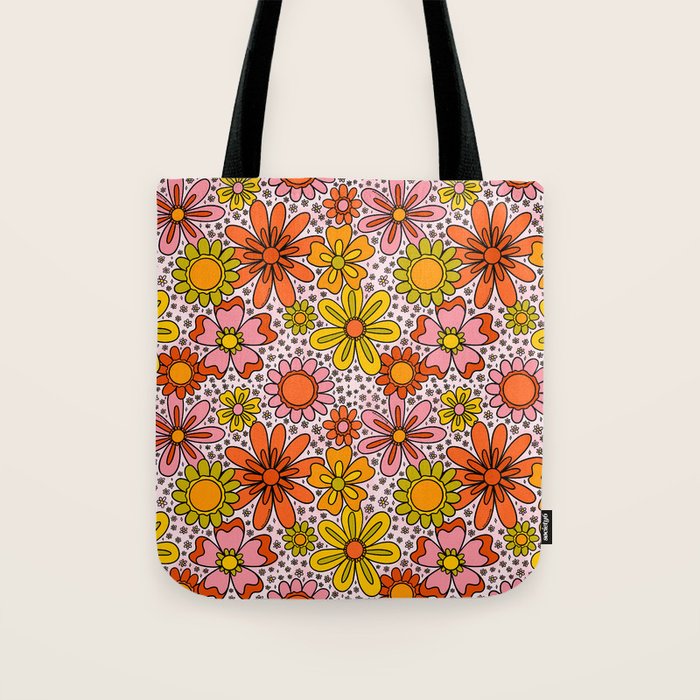 Groovy Flowers in Pink Tote Bag Gallery Image 1