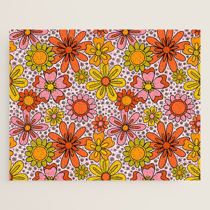 Groovy Flowers in Pink Jigsaw Puzzle Gallery Image 1