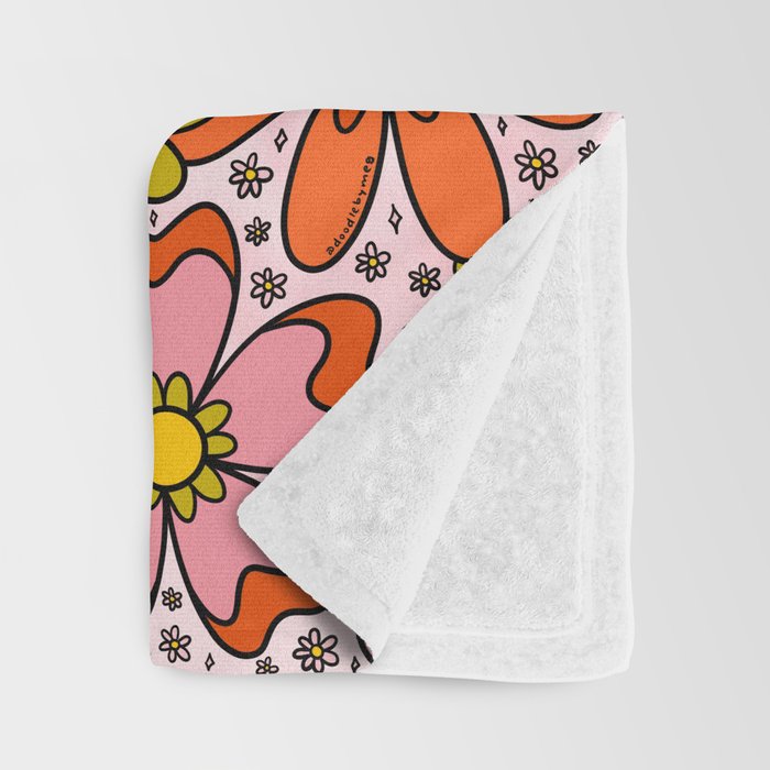 Groovy Flowers in Pink Throw Blanket Gallery Image 3