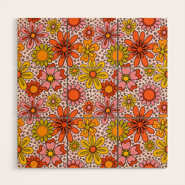 Groovy Flowers in Pink Wood Wall Art Gallery Image 1
