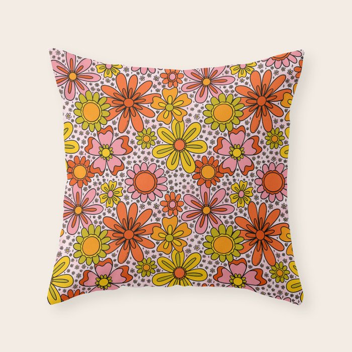 Groovy Flowers in Pink Throw Pillow Gallery Image 1