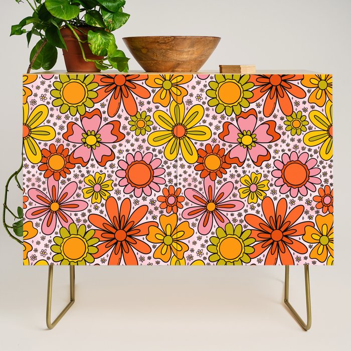 Groovy Flowers in Pink Credenza Gallery Image 1