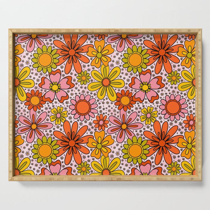 Groovy Flowers in Pink Serving Tray Gallery Image 1