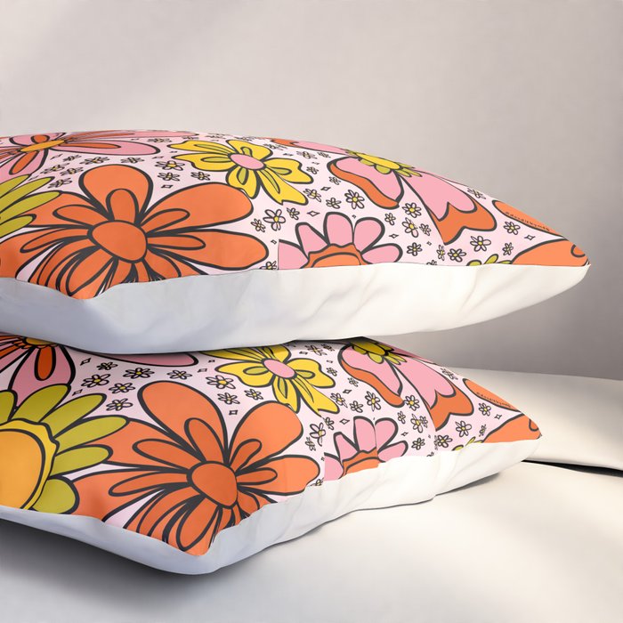 Groovy Flowers in Pink Pillow Sham Gallery Image 3
