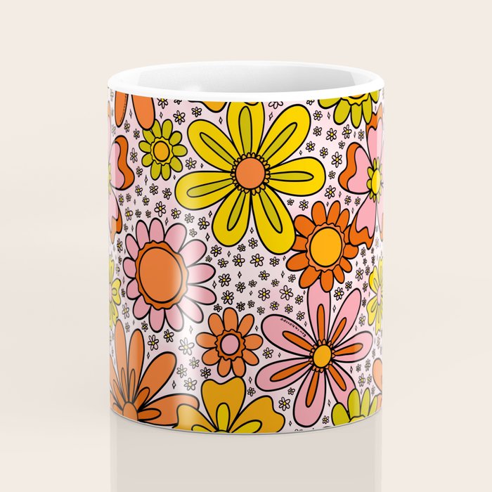 Groovy Flowers in Pink Coffee Mug Gallery Image 4