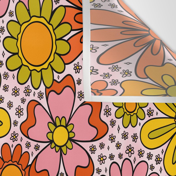 Groovy Flowers in Pink Wall Tapestry Gallery Image 3