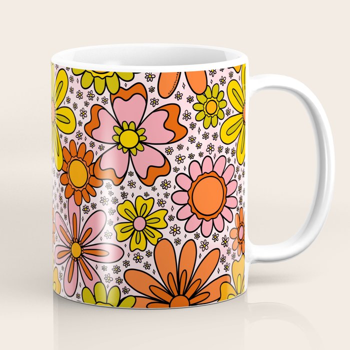 Groovy Flowers in Pink Coffee Mug Gallery Image 1