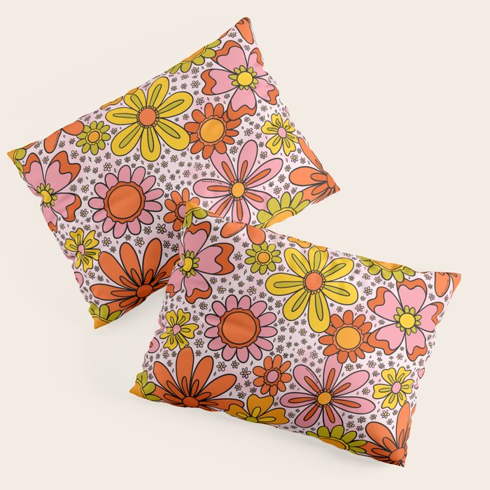 Groovy Flowers in Pink Pillow Sham Gallery Image 1