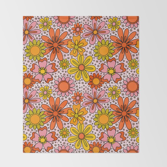 Groovy Flowers in Pink Throw Blanket Gallery Image 2