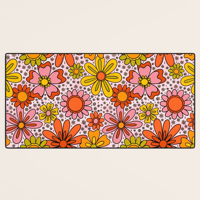 Groovy Flowers in Pink Desk Mat Gallery Image 3