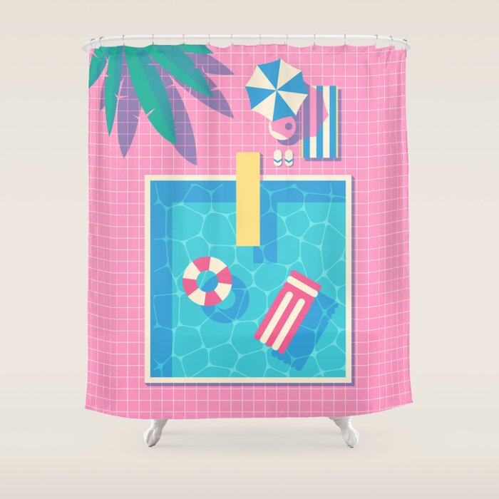 Retro 80s Swimming Pool Shower Curtain Gallery Image 1