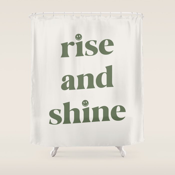 Rise And Shine Muted Green On Cream Shower Curtain Gallery Image 1