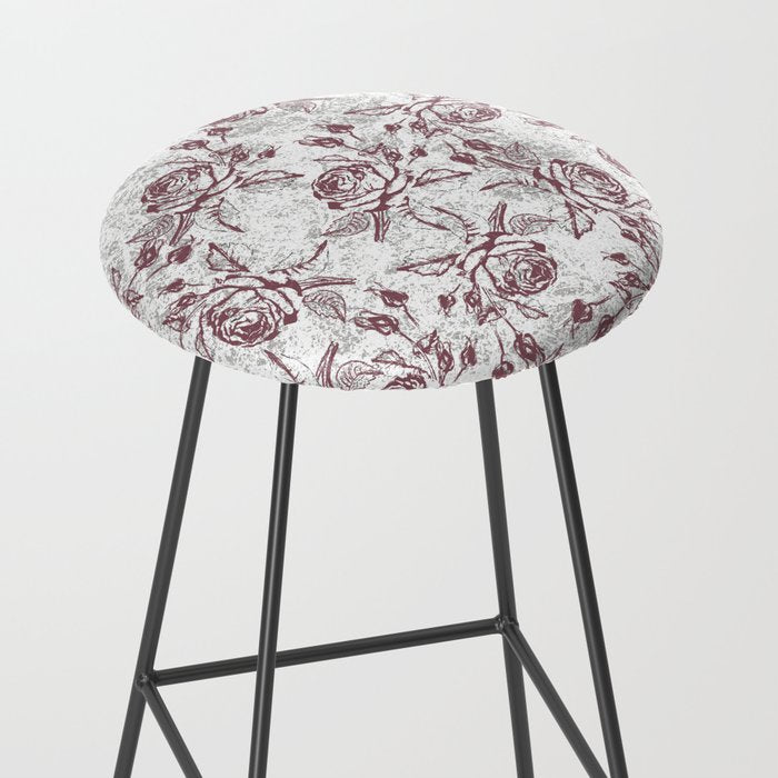 Vintage white gray burgundy floral marble Stool Gallery Image 2