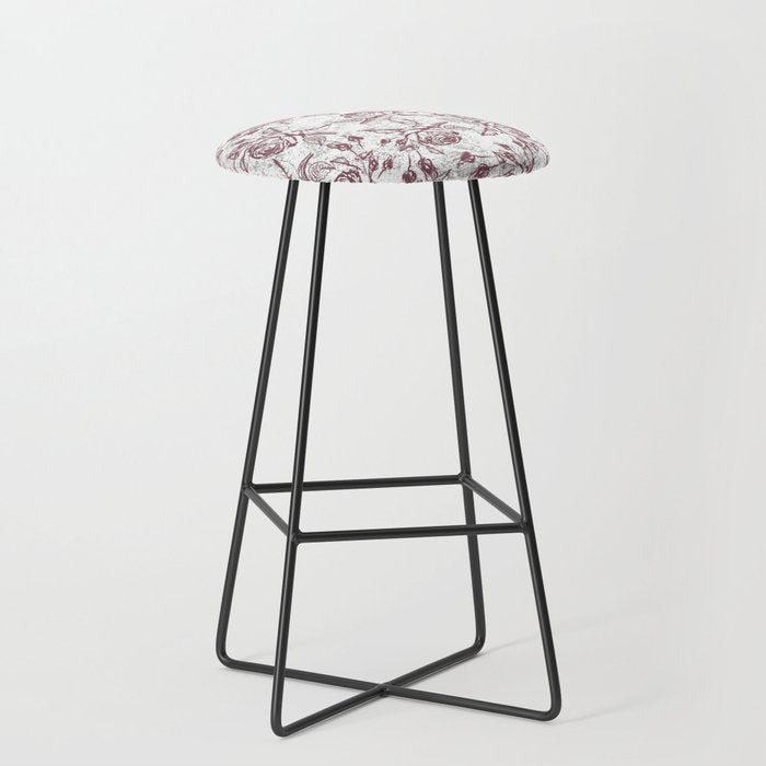 Vintage white gray burgundy floral marble Stool Gallery Image 1