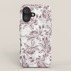 Vintage white gray burgundy floral marble iPhone Case Gallery Image 1