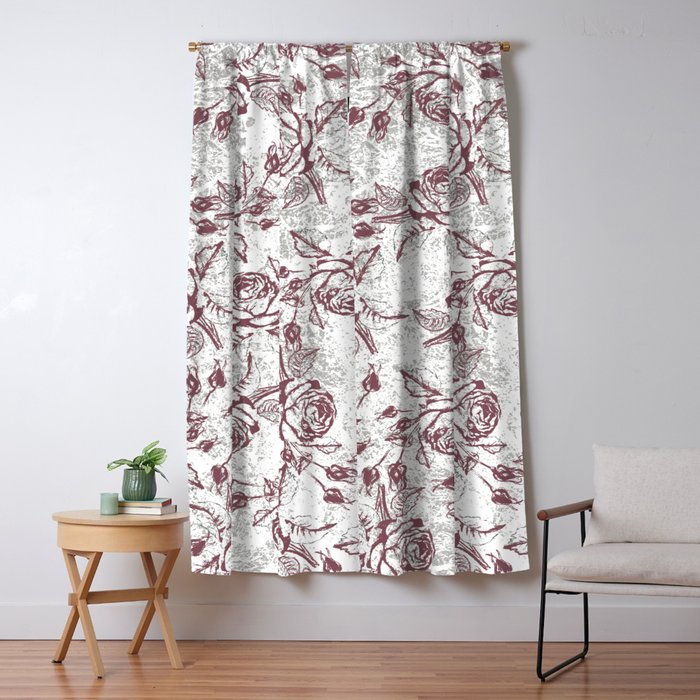 Vintage white gray burgundy floral marble Window Curtain Gallery Image 5