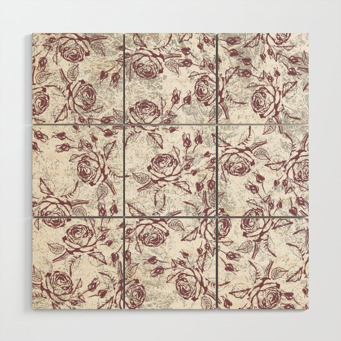 Vintage white gray burgundy floral marble Wood Wall Art Gallery Image 1