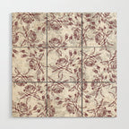 Vintage white gray burgundy floral marble Wood Wall Art Gallery Image 1