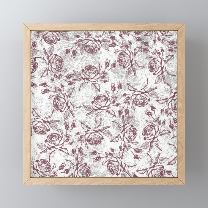 Vintage white gray burgundy floral marble Mini Art Print Gallery Image 1