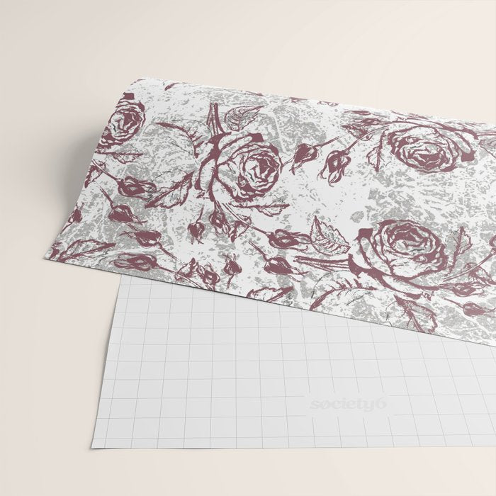 Vintage white gray burgundy floral marble Wrapping Paper Gallery Image 2